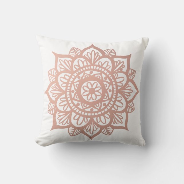 Roos Gold Pink Mandala Flower Kussen (Voorkant)