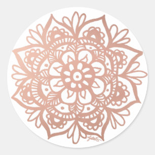 Roos Gold Pink Mandala Flower Ronde Sticker