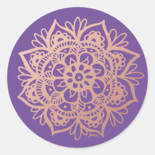 Roos Gold Pink Mandala Vloer Paars Ronde Sticker