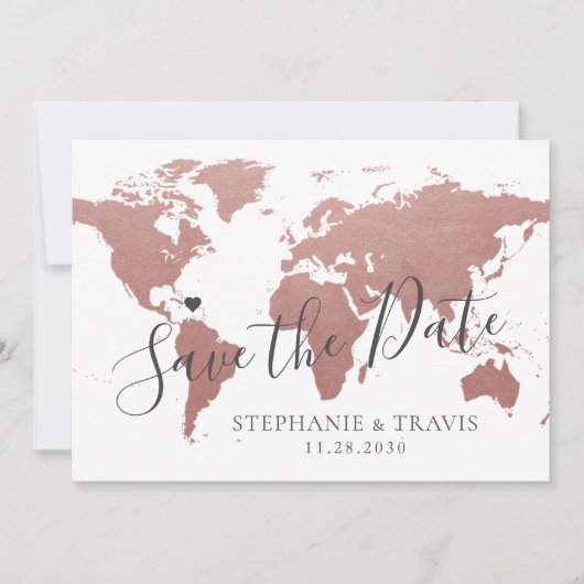 Roos Gold Pink Map Destination Travel Weddenschap  Save The Date (Voorkant)