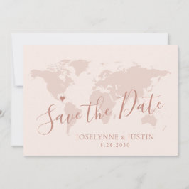 Roos Gold Pink Map Destination Travel Weddenschap  Save The Date