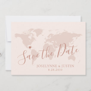 Roos Gold Pink Map Destination Travel Weddenschap  Save The Date