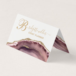 Roos Gold Pink Marble Agate Event Planner Square B Visitekaartje