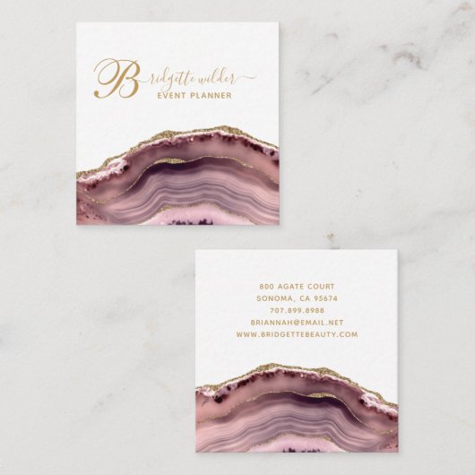 Roos Gold Pink Marble Agate Event Planner Vierkante Visitekaartje (Voorkant / Achterkant)