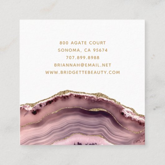 Roos Gold Pink Marble Agate Event Planner Vierkante Visitekaartje (Achterkant)