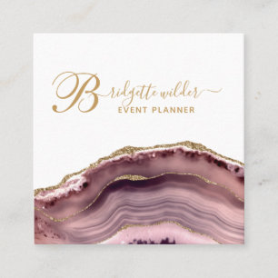 Roos Gold Pink Marble Agate Event Planner Vierkante Visitekaartje
