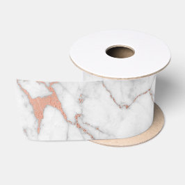 Roos Gold Pink Marble Carrara White - wit Satijnen Lint