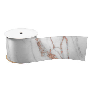 Roos Gold Pink Marble Carrara White - wit Satijnen Lint