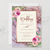 Roos Gold Pink Marble Floral Weddenschap Kaart (Voorkant)