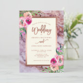 Roos Gold Pink Marble Floral Weddenschap Kaart (Staand voorkant)