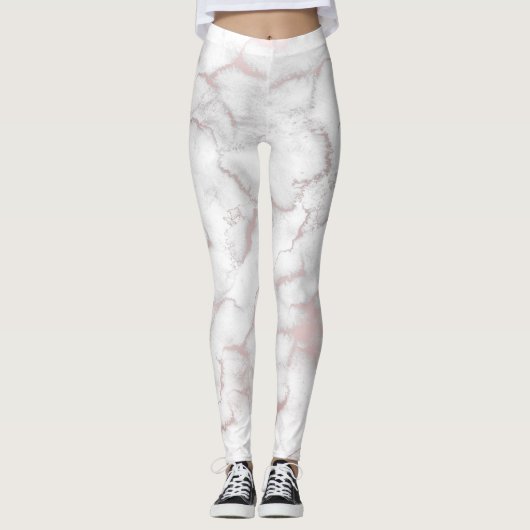Roos Gold Pink Marble Modern Chic Trendy Leggings (Voorkant)