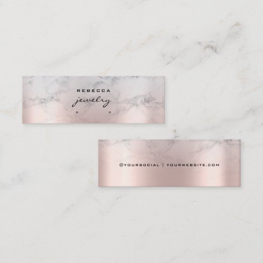 Roos Gold Pink Marble Script Earning-weergavekaart Mini Visitekaartje (Voorkant / Achterkant)