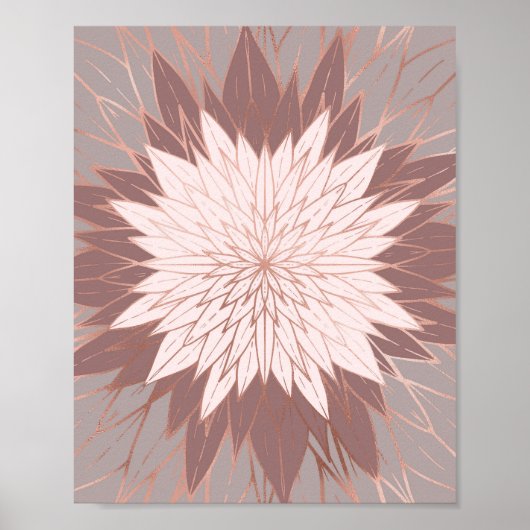 Roos Gold Pink Mauve Hand Drawn Flower Art Poster (Voorkant)