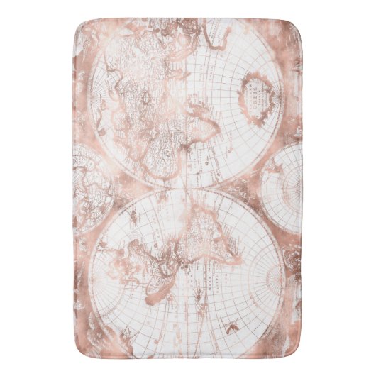Roos Gold Pink Metaal Glitter Antiek Wereldkaart Badmat (Voorkant Verticaal)