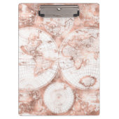 Roos Gold Pink Metaal Glitter Antiek Wereldkaart Klembord (Voorkant)