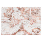 Roos Gold Pink Metaal Glitter Antiek Wereldkaart Large Cadeautasje (Achterkant)