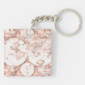Roos Gold Pink Metaal Glitter Antiek Wereldkaart Sleutelhanger (Achterkant)