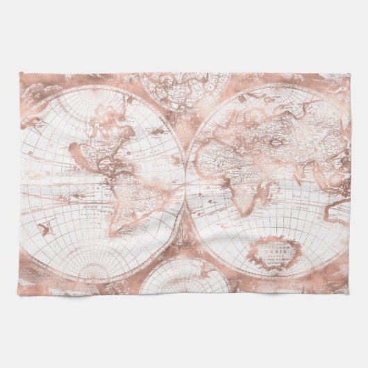 Roos Gold Pink Metaal Glitter Antiek Wereldkaart Theedoek (Horizontaal)
