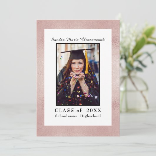 Roos Gold Pink Minimalistisch Lijst Afstuderen Aankondiging (Staand voorkant)