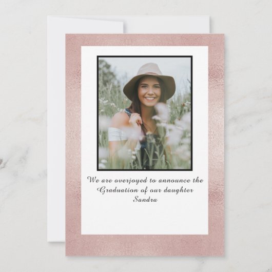 Roos Gold Pink Minimalistisch Lijst Afstuderen Aankondiging (Achterkant)