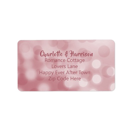 Roos Gold Pink Modern Bokeh Glam Weddenschap Detai Etiket (Voorkant)