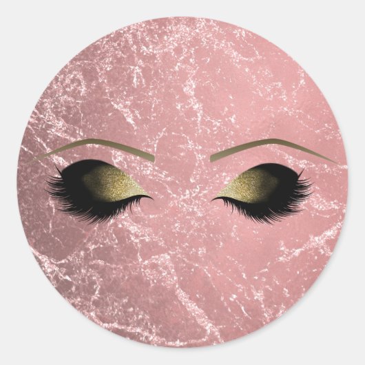 Roos Gold Pink Modern Glam Marble & Makeup Eyes Ronde Sticker (Voorkant)