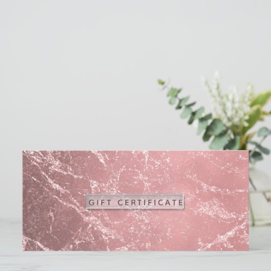 Roos Gold Pink modern marble Gift Certificate (Staand voorkant)