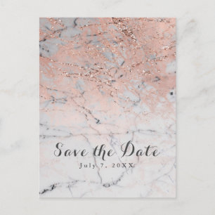 Roos Gold Pink Modern Marble Glam Save the Date Aankondigingskaart