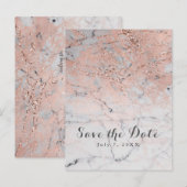 Roos Gold Pink Modern Marble Glam Save the Date Aankondigingskaart (Voorkant / Achterkant)