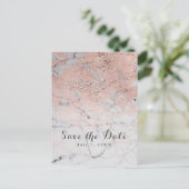 Roos Gold Pink Modern Marble Glam Save the Date Aankondigingskaart (Staand voorkant)