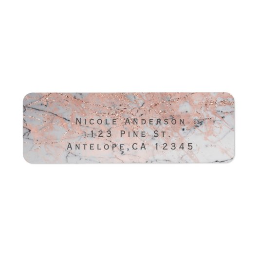 Roos Gold Pink Modern Marble Glam Uitnodiging Etiket (Voorkant)