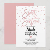 Roos Gold Pink Modern Script Sweet 16 Zestien Kaart (Voorkant / Achterkant)