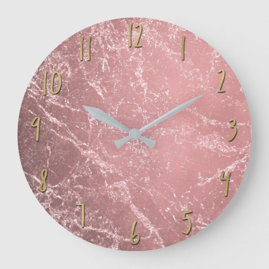 Roos Gold Pink Modern Trendy Glam Marble Chic Grote Klok (Voorkant)
