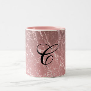 Roos Gold Pink Modern Trendy Glam Marble Chic Tweekleurige Koffiemok