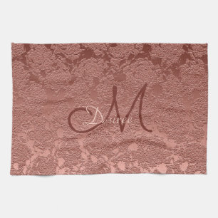 Roos Gold Pink Monogram Floral Modern Classy Theedoek