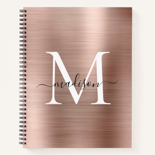 Roos Gold Pink Monogram Script Brushed Metal Folie Notitieboek (Voorkant)