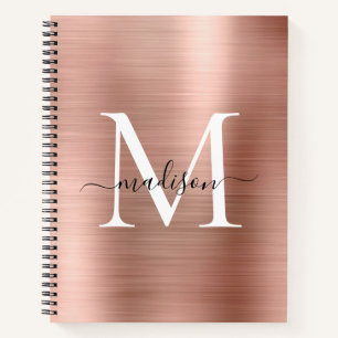 Roos Gold Pink Monogram Script geborsteld Metaal F Notitieboek
