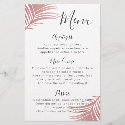 Roos Gold Pink Palm laat tropisch menu achter (Voorkant)