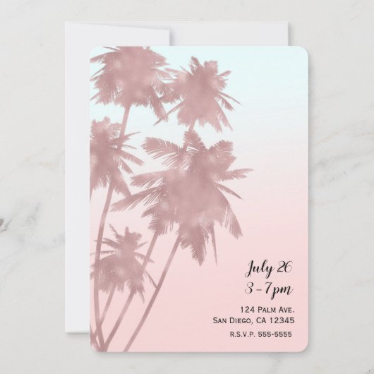 Roos Gold Pink Palms Beach Ombre Palm Trees Chic Kaart (Achterkant)