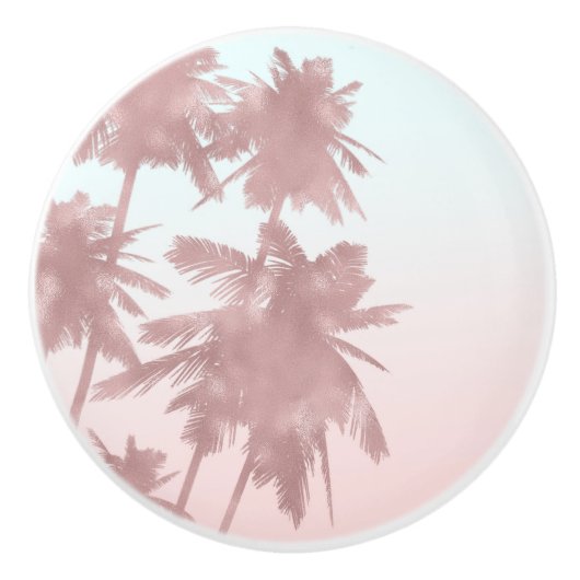 Roos Gold Pink Palms Beach Ombre Palm Trees Chic Keramische Knop (Voorkant)