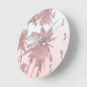 Roos Gold Pink Palms Beach Ombre Palm Trees Chic Ronde Klok (Hoek)
