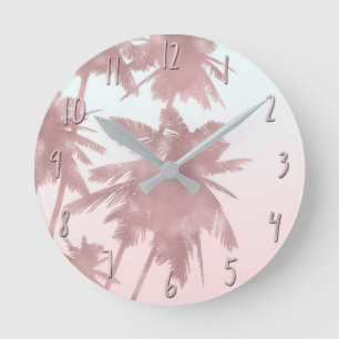 Roos Gold Pink Palms Beach Ombre Palm Trees Chic Ronde Klok