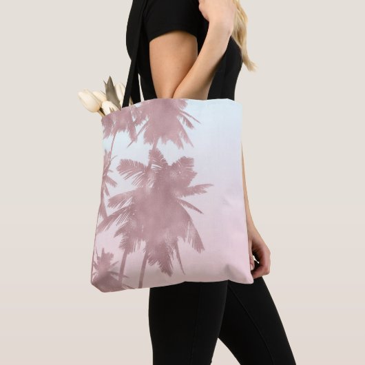 Roos Gold Pink Palms Beach Ombre Palm Trees Tote Bag (Dichtbij)