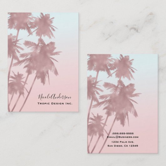 Roos Gold Pink Palms Beach Ombre Palm Trees Visitekaartje (Voorkant / Achterkant)
