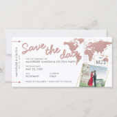 Roos Gold Pink Plane Ticket Destination Save Date (Voorkant)