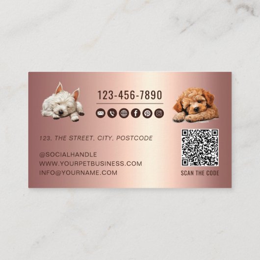 Roos Gold Pink QR Code Social Media Hond Grooming Visitekaartje (Achterkant)