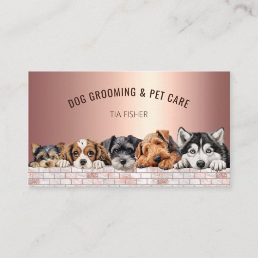 Roos Gold Pink QR Code Social Media Hond Grooming Visitekaartje (Voorkant)