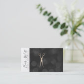 Roos Gold Pink Scissors Black White Hair Stylist Visitekaartje (Staand voorkant)
