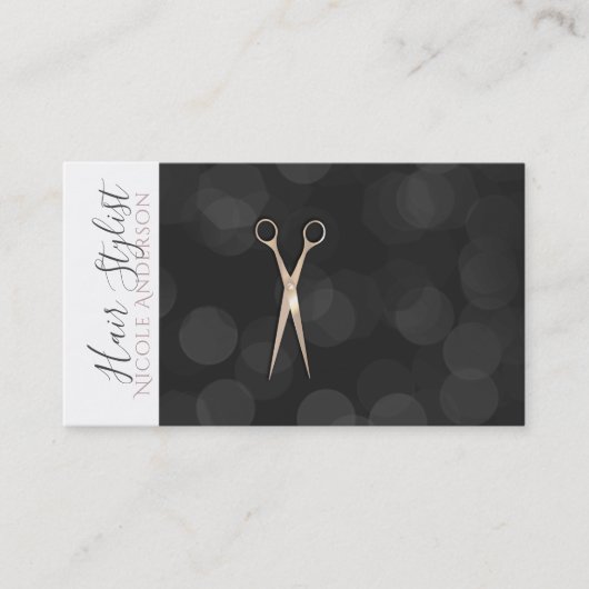 Roos Gold Pink Scissors Black White Hair Stylist Visitekaartje (Voorkant)
