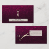 Roos Gold Pink Scissors Burgundy Hair Stylist Visitekaartje (Voorkant / Achterkant)